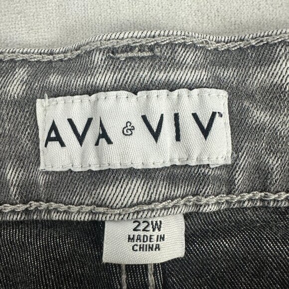 Ava & Viv Womens Plus Size 22W Gray Fringe Hem Stretch Jeans High Rise Denim - Picture 5 of 6